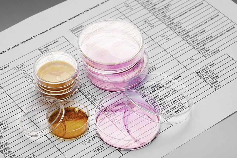 Chemical and microbiological analysis being preformed on lab bench