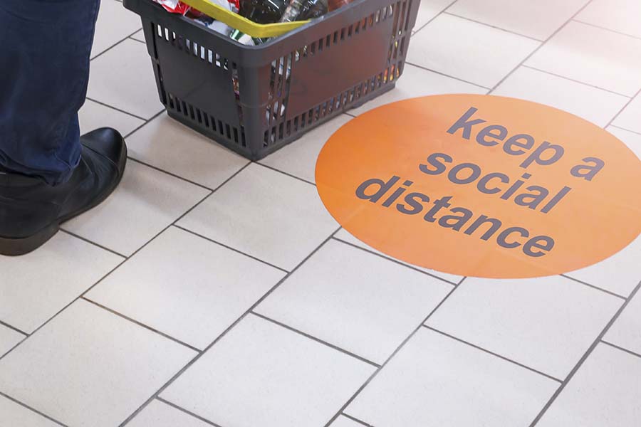 social distance in a grocery store