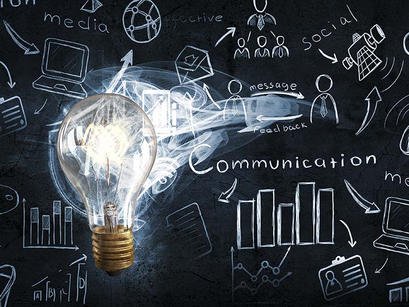 light bulb with components of communication